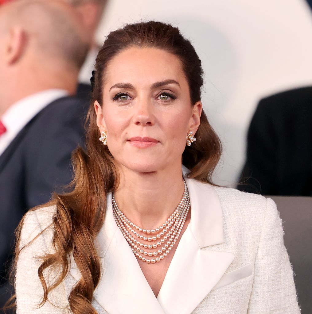 Kate Middleton, the Princes of Wales attends a concert to mark the 80th Anniversary of VE Day at Horse Guards Parade on May 08, 2025 in London, England. 