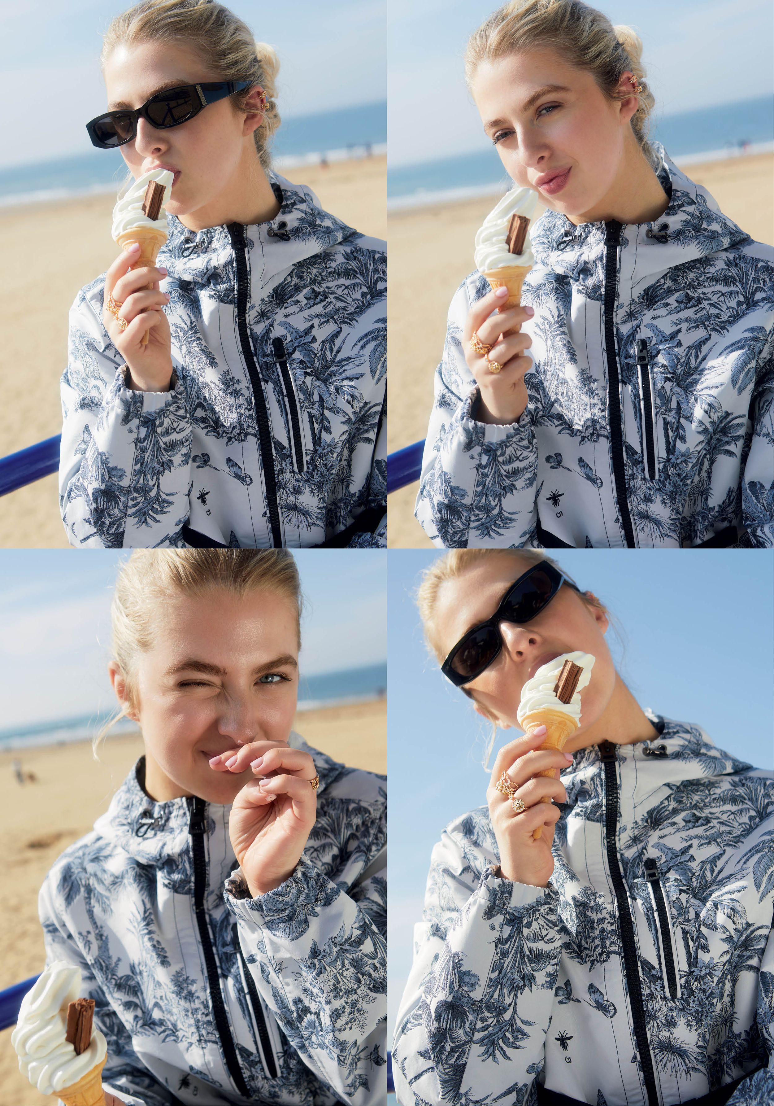 H! Fashion cover staring Anaïs Gallagher eating ice cream on the beach