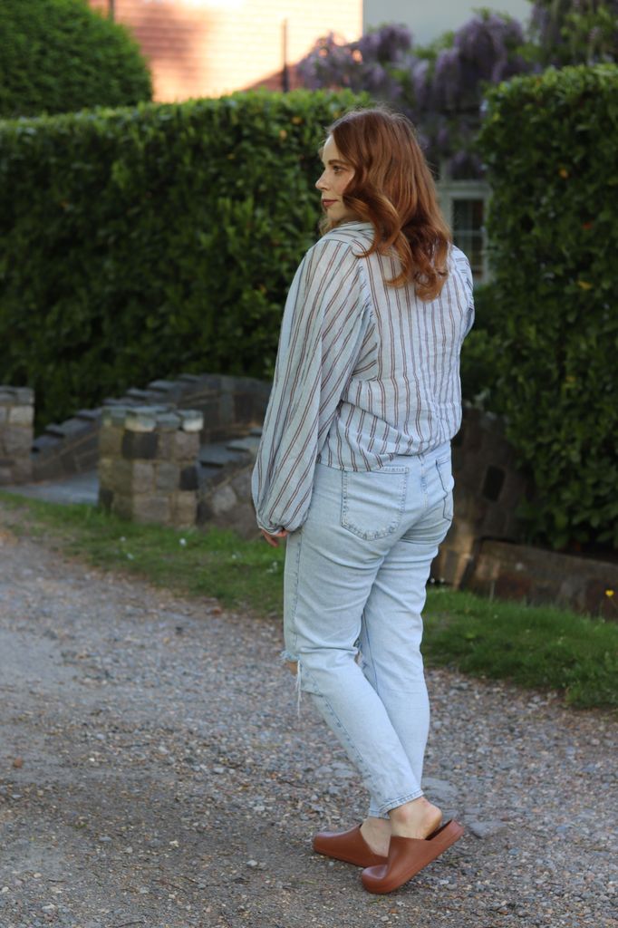 Marks & Spencer striped shirt, F&F Jeans, Meghan Markle's Crocs
