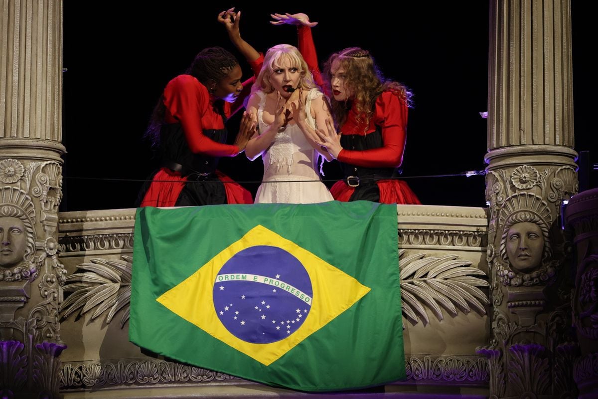 Lady Gaga performs at Copacabana Beach on May 3, 2025 in Rio de Janeiro, Brazil.  (Photo by Kevin Mazur/WireImage for Live Nation)