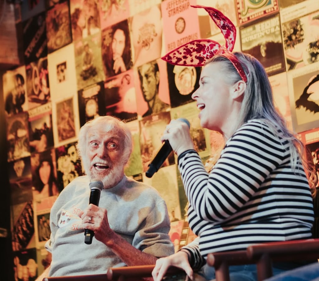 photo shared by Vandycamp on instagram of Dick and Arlene van dyke speaking at Dick & Arlene Van Dyke Present Vandy Camp
