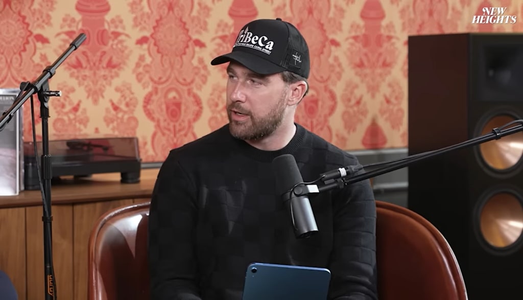 Travis Kelce in the New Heights studio