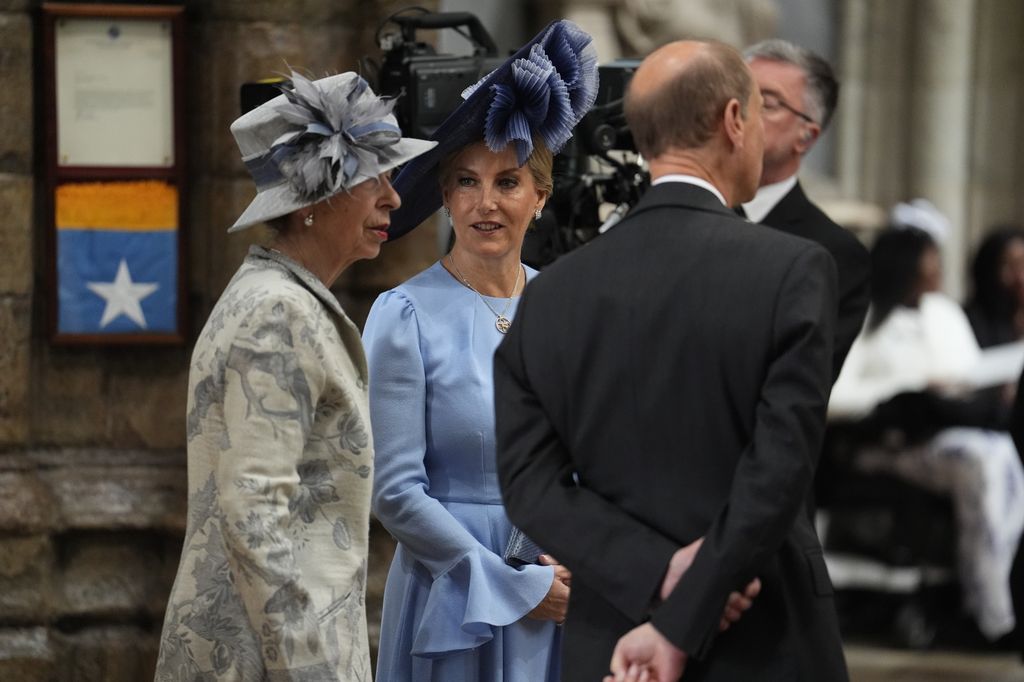 The Princess Royal seen chatting with Prince Edward and the Duchess of Edinburgh