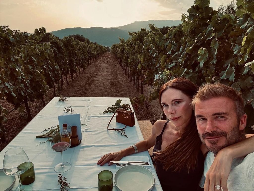 A photo of David and Victoria Beckham in a vineyard