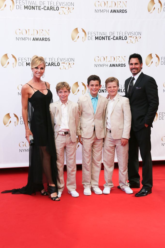 Don Diamont poses with his wife Cindy Ambuehl and their children Luca, Davis and Anton