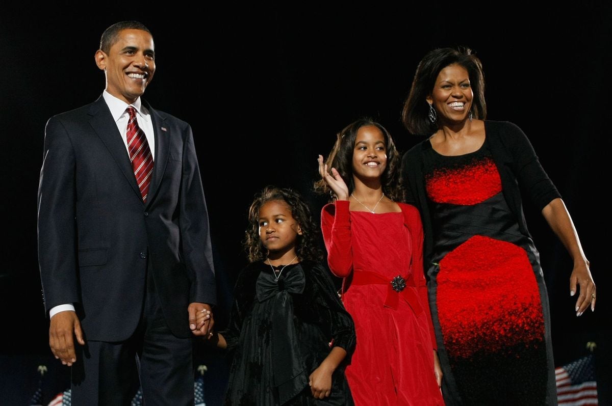 Barack, Sasha, Malia, and Michelle Obama in November, 2008