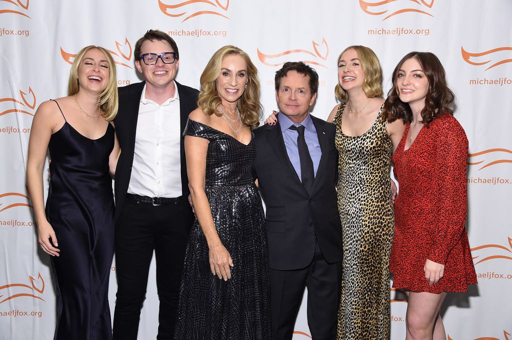 Aquinnah Fox, Sam Fox, Tracy Pollan, Michael J. Fox, Schuyler Fox and Esme Fox attend A Funny Thing Happened On The Way To Cure Parkinson's benefitting The Michael J. Fox Foundation on November 16, 2019 in New York City