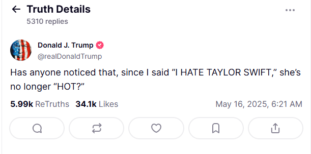  Donald Trump's post about Taylor Swift