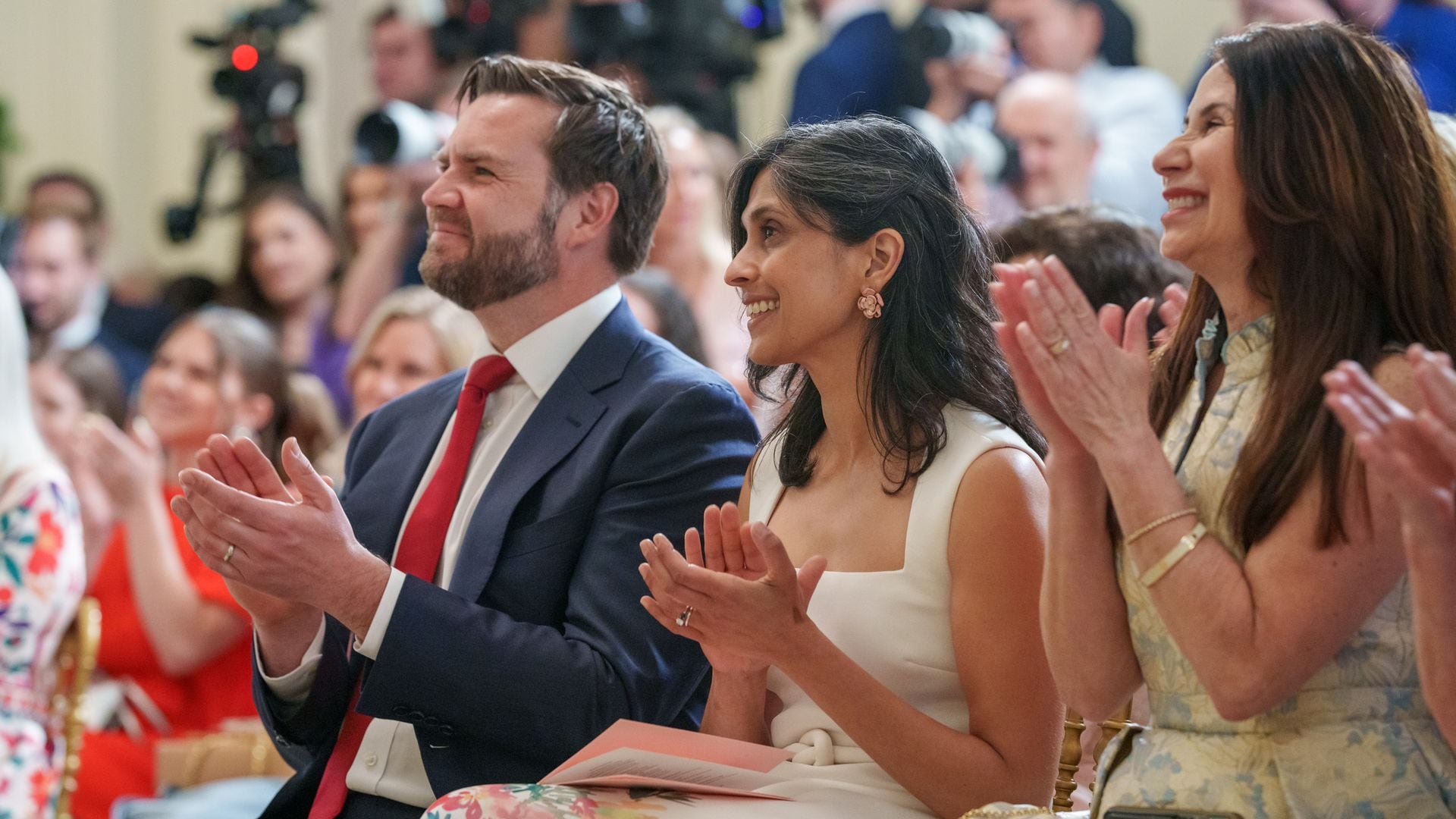 Vice President JD Vance and Second Lady Usha Vance attend the Celebration of Military Mothers with President Donald J. Trump and First Lady Melania Trump, Thursday, May 8, 2025 in the East Room at the White House. (Official White House Photo by Emily J. Higgins)