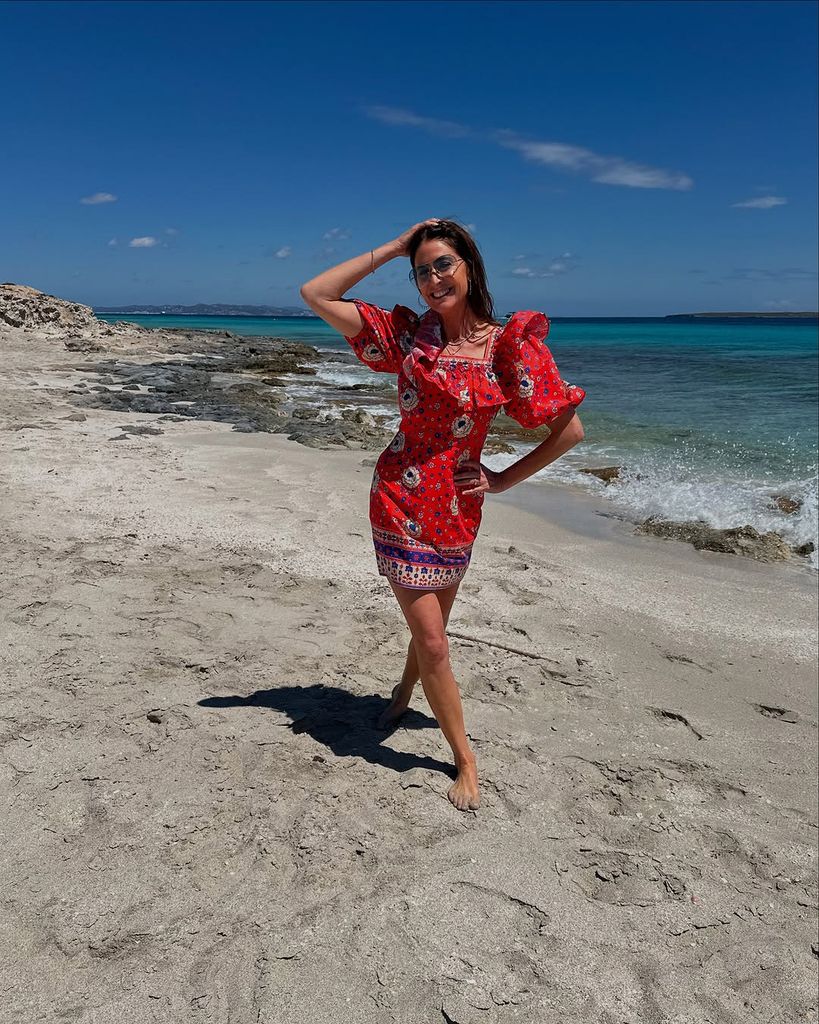 LIsa Snowdon in Ibiza wearing Queens of Archive