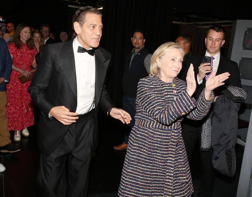 George Clooney and Hillary Clinton backstage at the hit play "Good Night, and Good Luck"