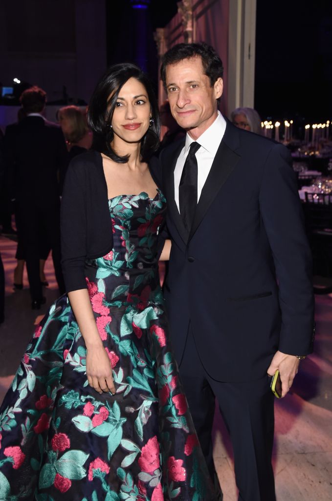 Huma Abedin and Anthony Weiner attend the 2015 amfAR New York Gala 