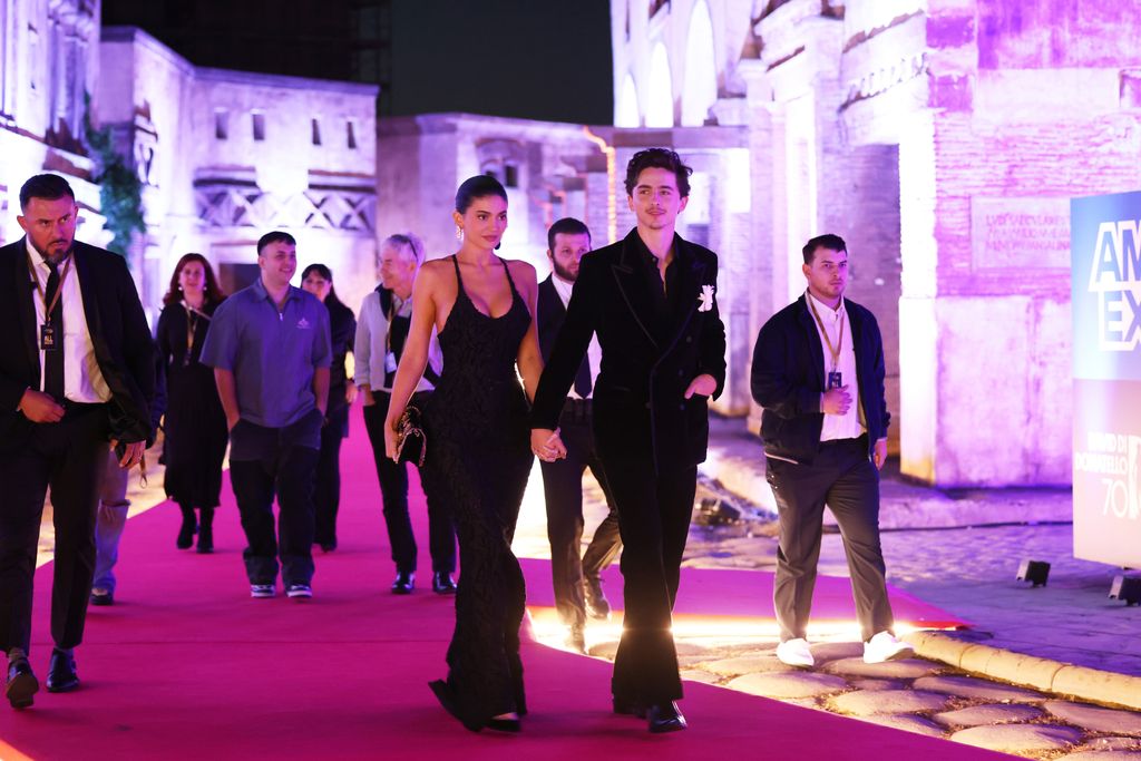 Kylie Jenner and Timothee Chalamet attend the photocall during the 70th David Di Donatello at Cinecitta Studios on May 07, 2025