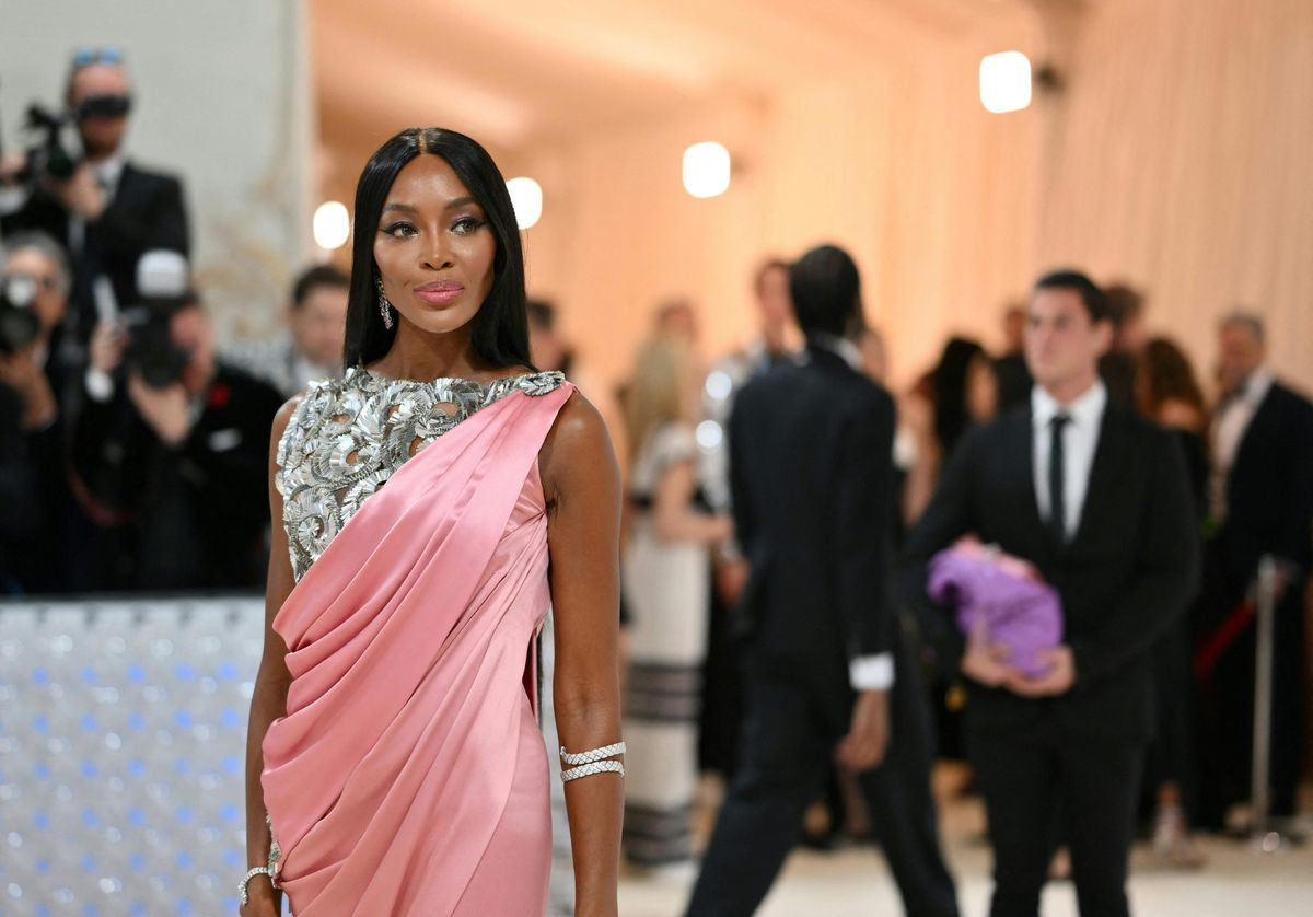 British model Naomi Campbell arrives for the 2023 Met Gala at the Metropolitan Museum of Art on May 1, 2023, in New York