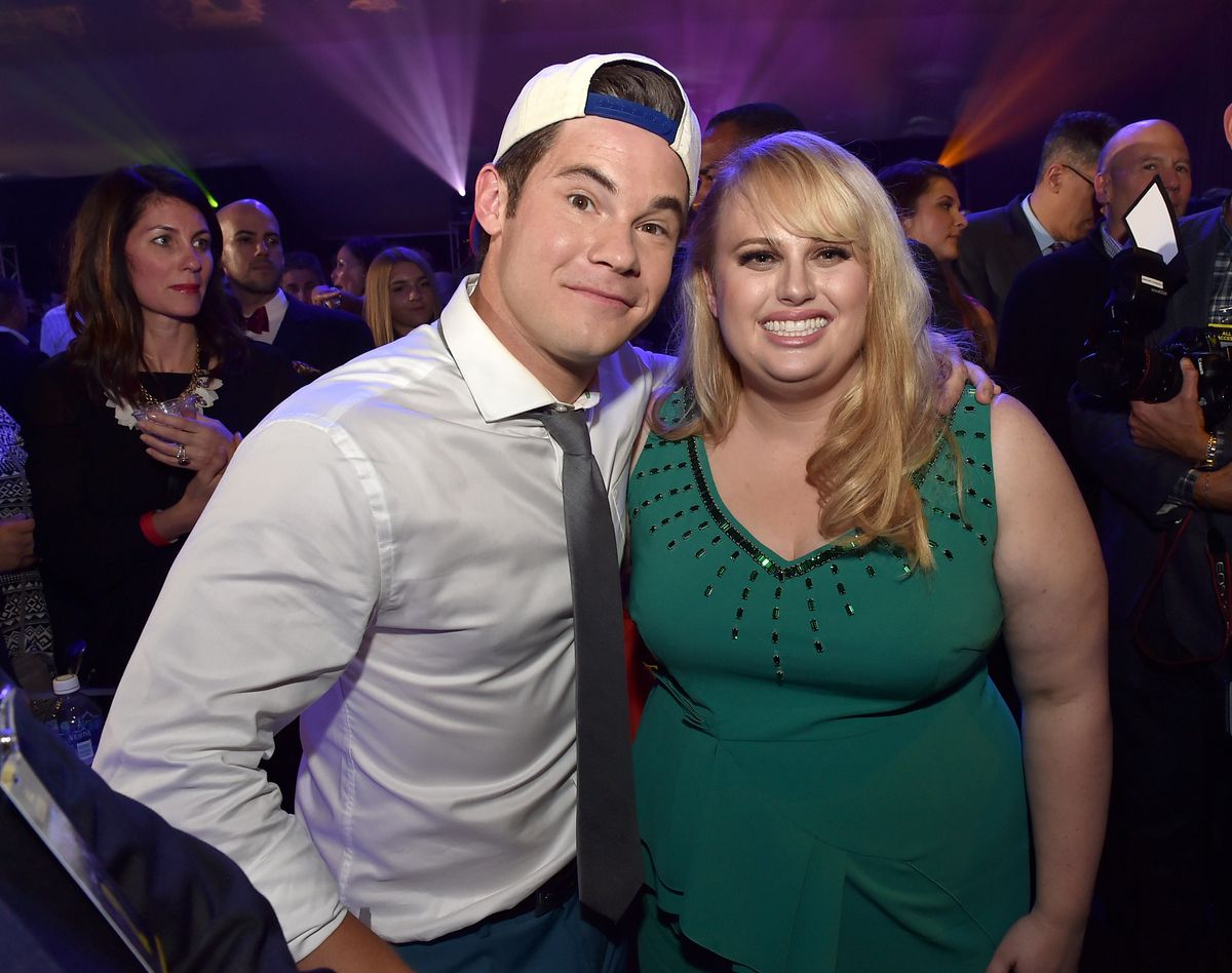 Adam DeVine and actress Rebel Wilson pose at the after party for the premiere of Universal Pictures' "Pitch Perfect 2" 