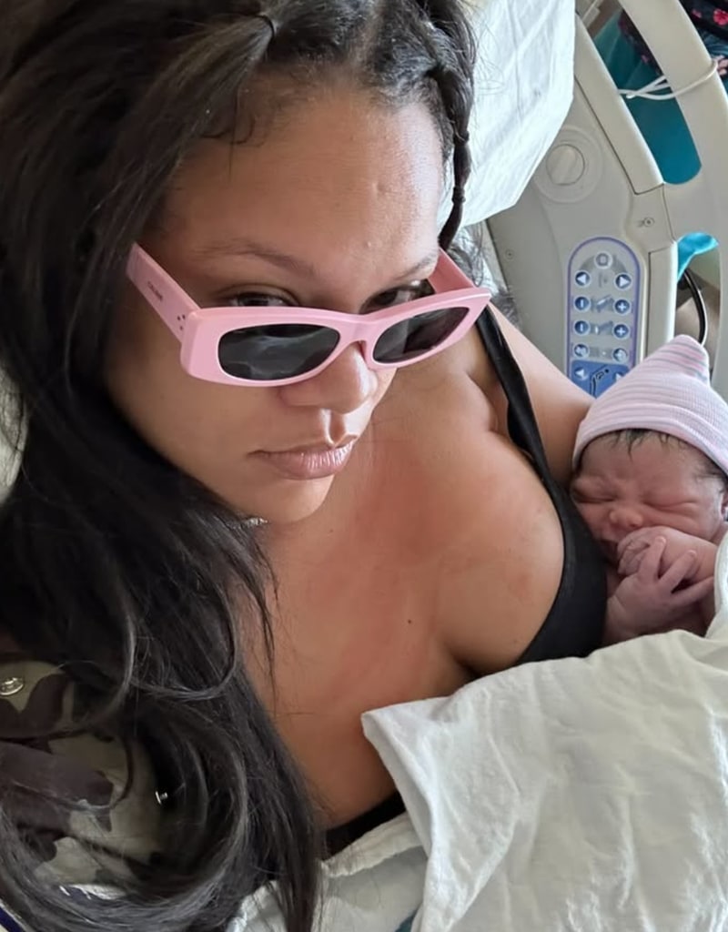 Photo shared by Rihanna on Instagram in honor of International Women's Day 2025 of herself in the hospital shortly after giving birth to son Riot Rose