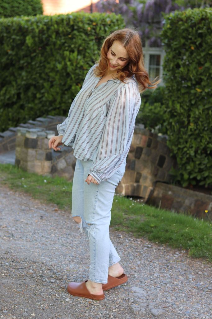 Marks & Spencer striped shirt, F&F Jeans, Meghan Markle's Crocs