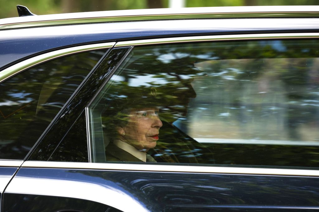 Princess Anne wearing military uniform in car