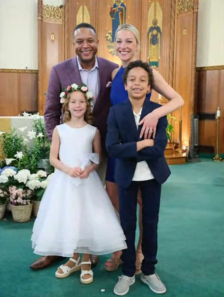 Photo shared by Craig Melvin on the 3rd Hour of TODAY featuring his wife Lindsay Czarniak, son Delano and daughter Sybil on the latter's first communion