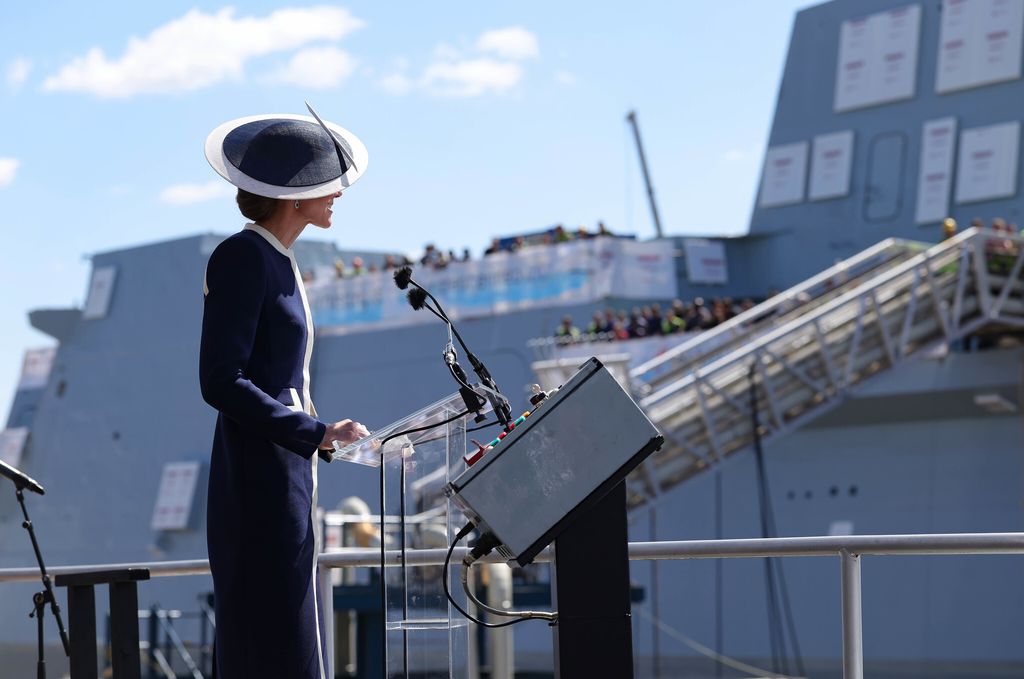Princess Kate giving speech aboard ship