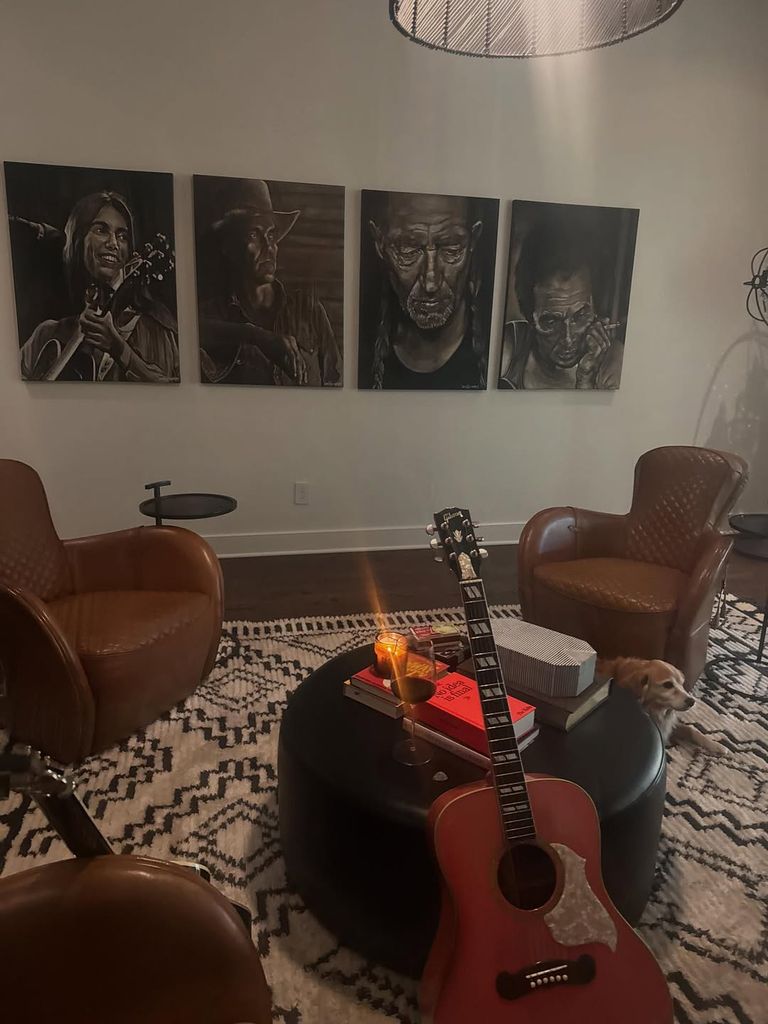 Inside Miranda's home - complete with paintings of music legends 