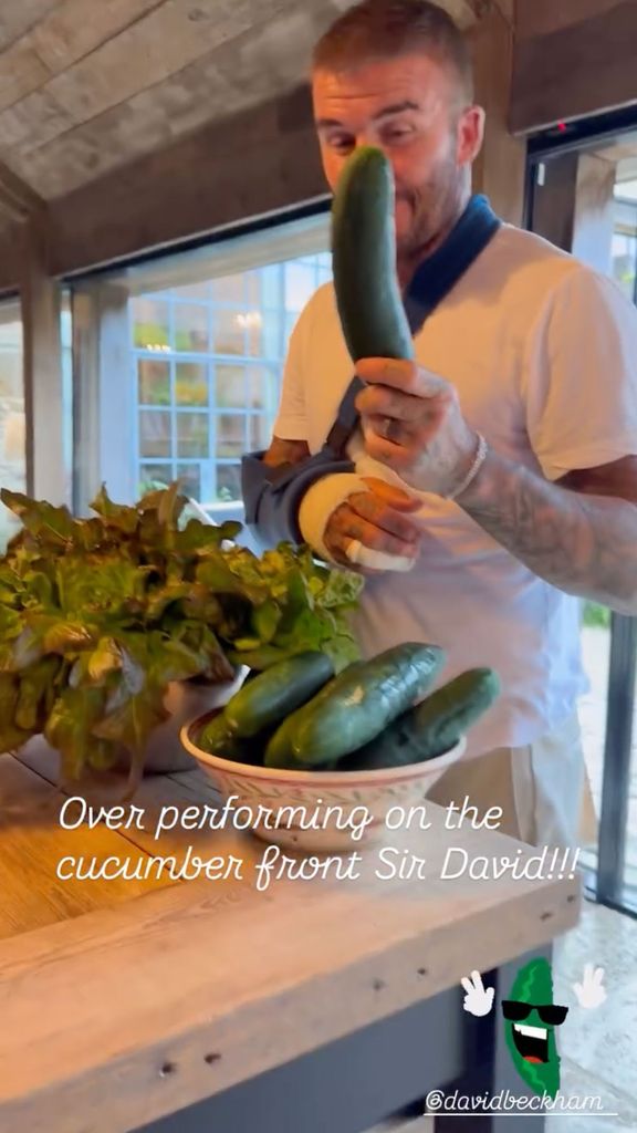 David Beckham with his cucumbers