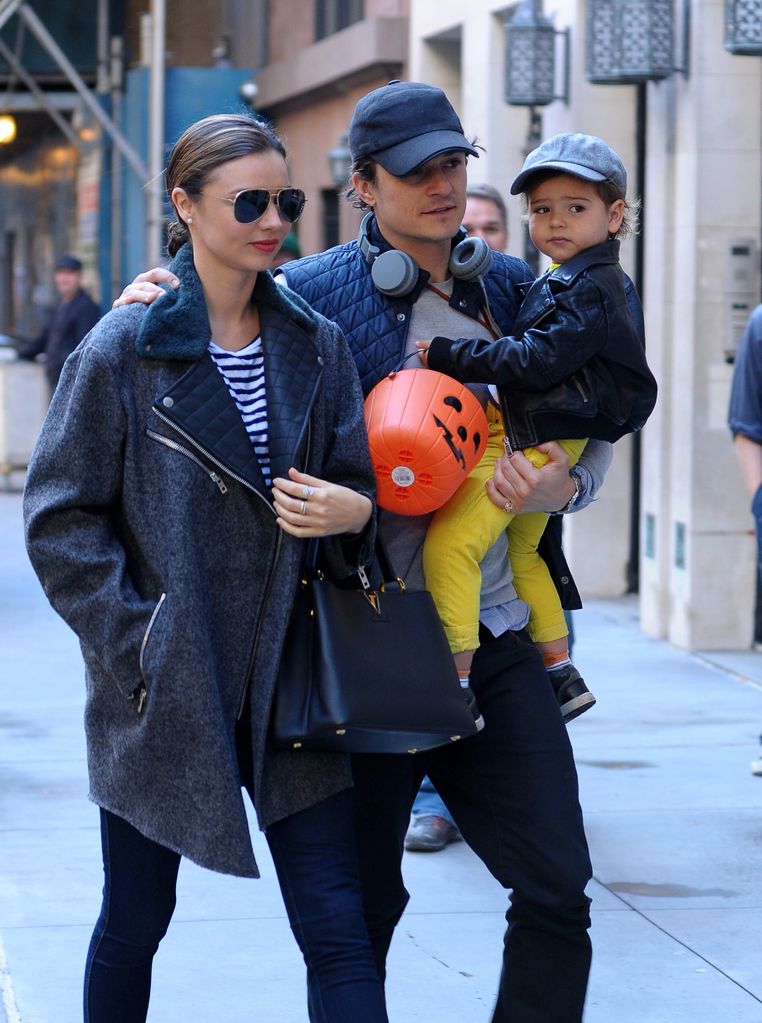 Miranda Kerr, Orlando Bloom and Flynn Bloom are seen on October 28, 2013 in New York City