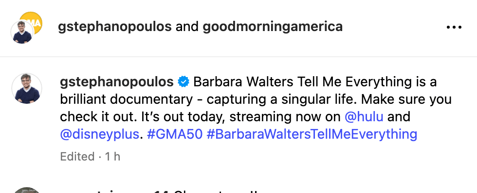 George paid tribute to Barbara Walters on social media during his absence from GMA