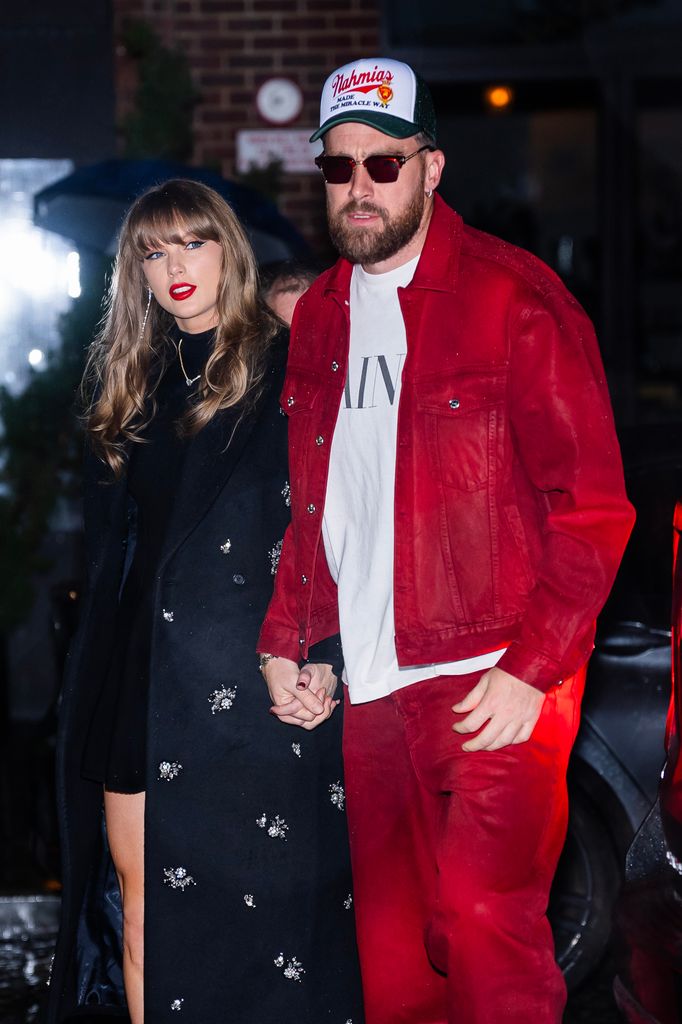 Taylor Swift (L) and Travis Kelce are seen in the Meatpacking District on December 28, 2024 in New York City. (Photo by TheStewartofNY/GC Images)
