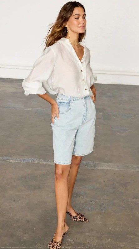 'Denim Scallop Pocket Long Shorts', £89, Never Fully Dressed