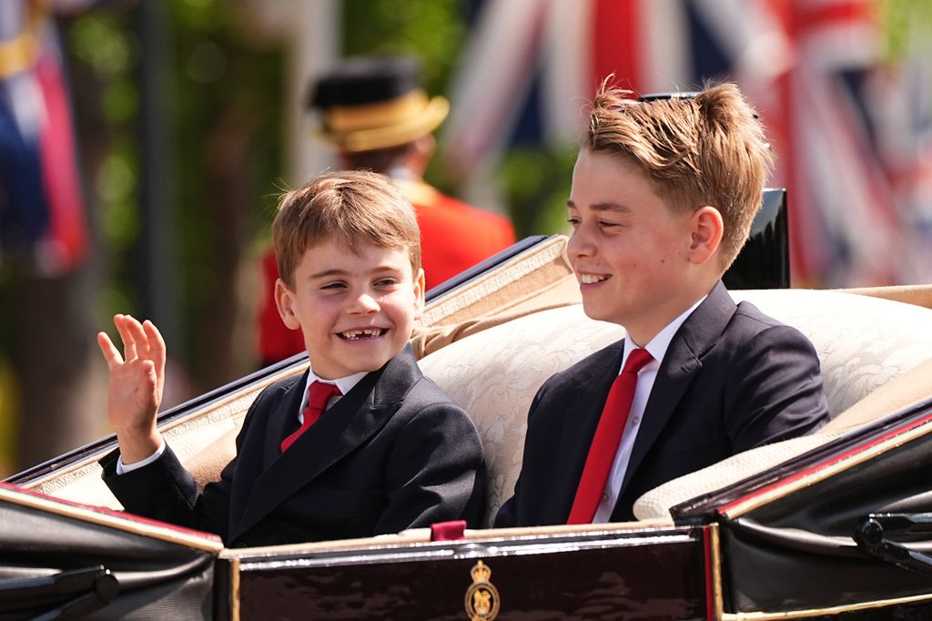 Prince Louis (left) and Prince George leave Buckingham Palace ahead of Trooping the Colour ceremony in central London as King Charles III celebrates his official birthday.