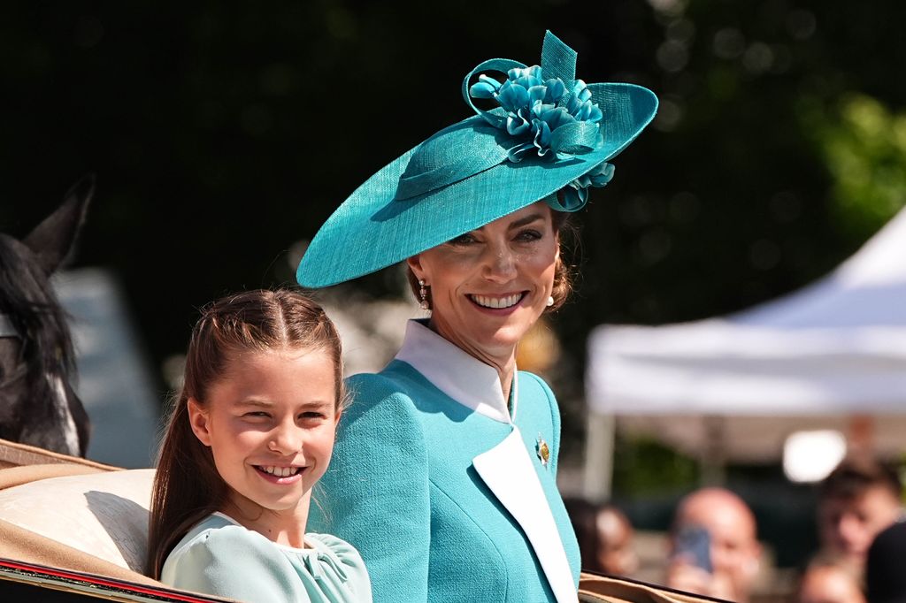 Princess Charlotte and the Princess of Wales leave Buckingham Palace ahead of Trooping the Colour ceremony in central London as King Charles III celebrates his official birthday. Picture date: Saturday June 14, 2025. (Photo by Aaron Chown/PA Images via Getty Images)