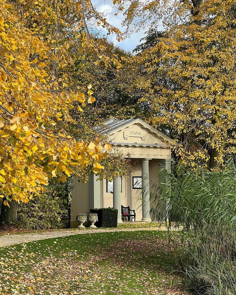 A temple surrounded by yellow leaves on the trees