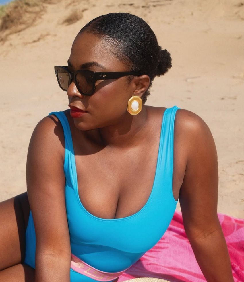 Mimi Labesa proves gold works so well with colour pop swimwear