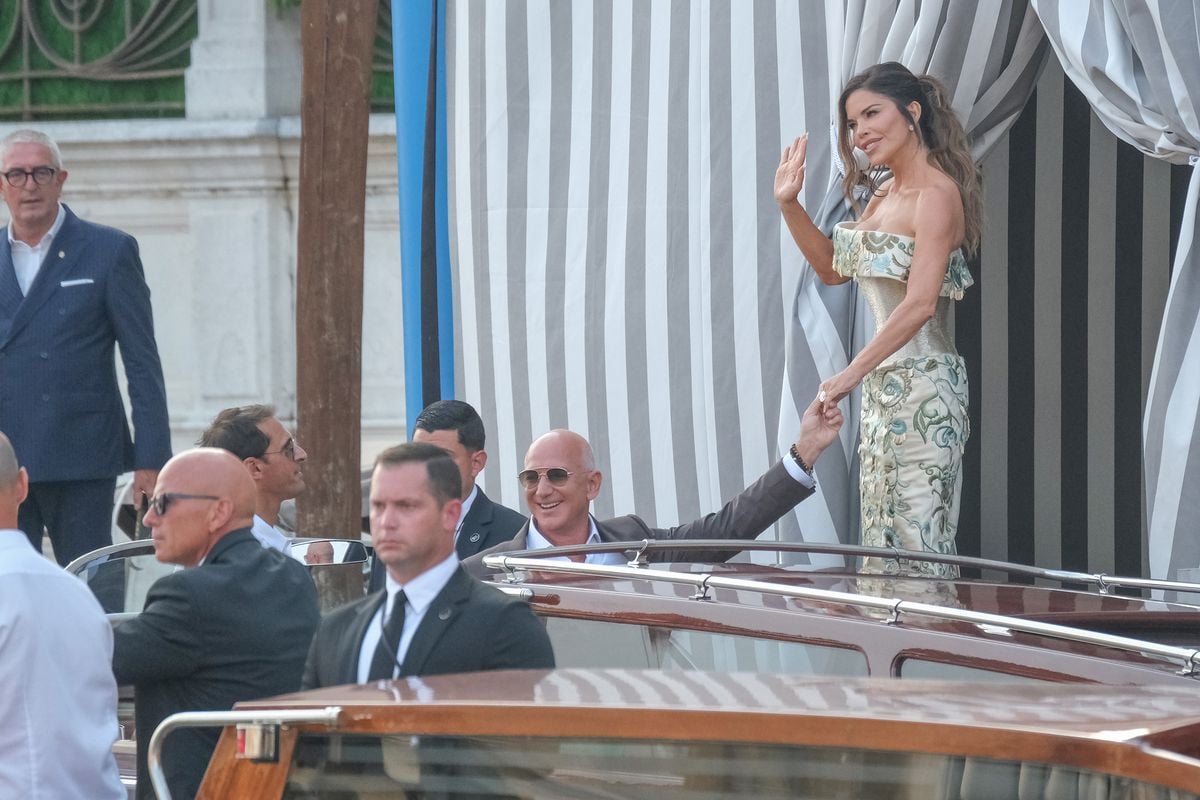 Lauren Sanchez in custom Schiaparelli on the multi-day wedding celebration of her union with Jeff Bezos