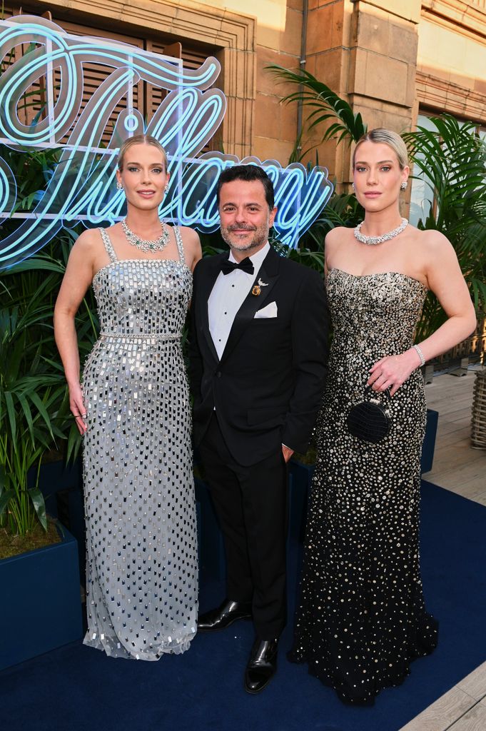 Lady Eliza Spencer, Alexandre Frota and Lady Amelia Spencer attend as Tiffany & Co. celebrates Blue Book High Jewelry collections at the Harrods helideck on June 25, 2025 in London, England.