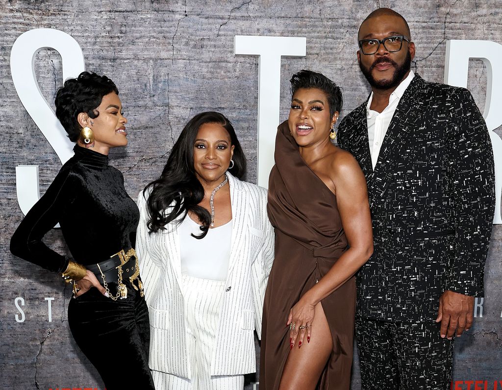 Teyana Taylor, Sherri Shepherd, Taraji P. Henson and Tyler Perry attend "Tyler Perry's Straw" New York Screening at The Plaza on June 03, 2025 in New York City