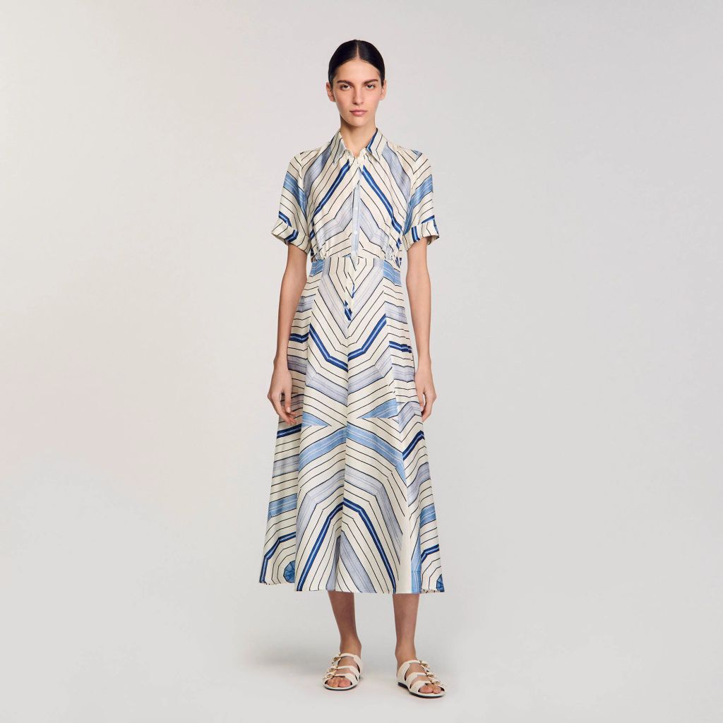 sandro blue white silk dress