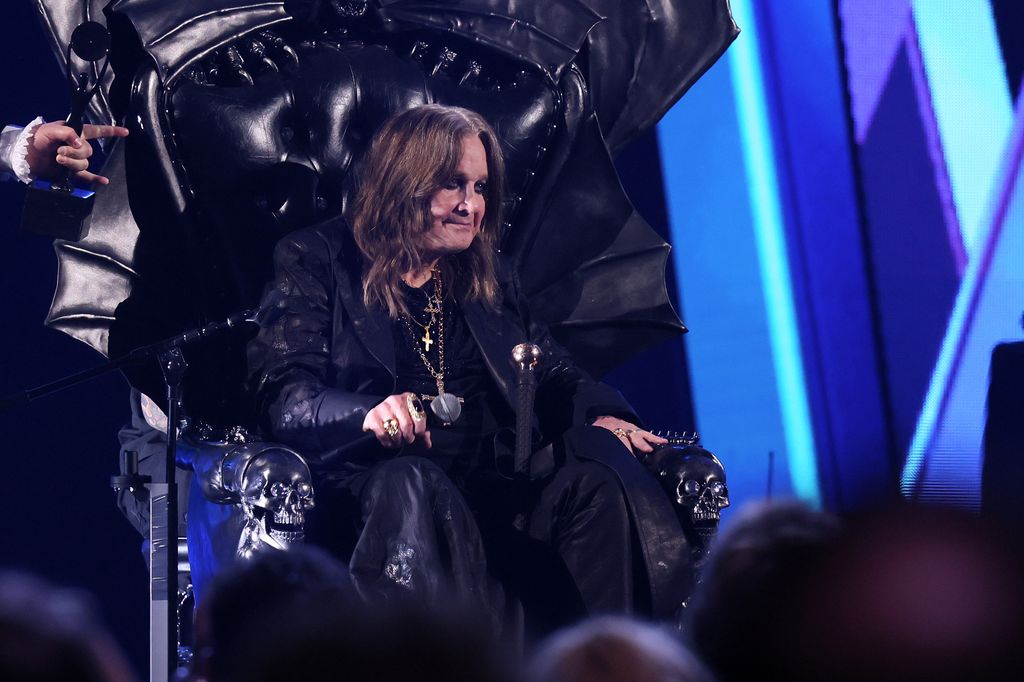Ozzy Osbourne speaks onstage during the 2024 Rock & Roll Hall of Fame Induction Ceremony streaming on Disney+ at Rocket Mortgage Fieldhous