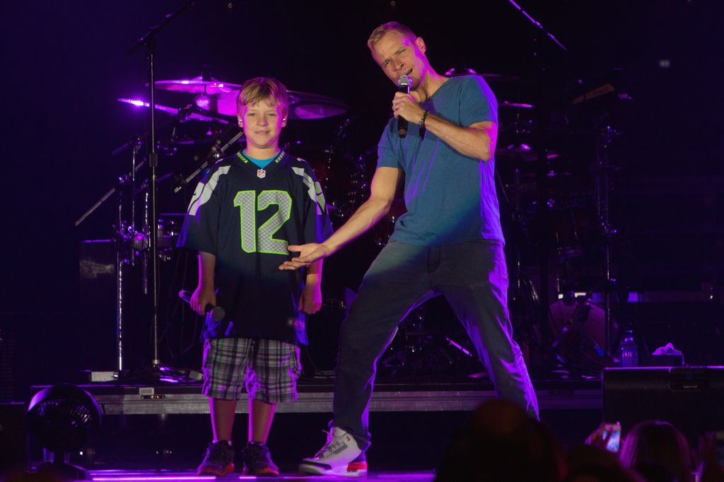 Brian Littrell of Backstreet Boys and his son Baylee perform on stage at WaMu Theater on May 22, 2014