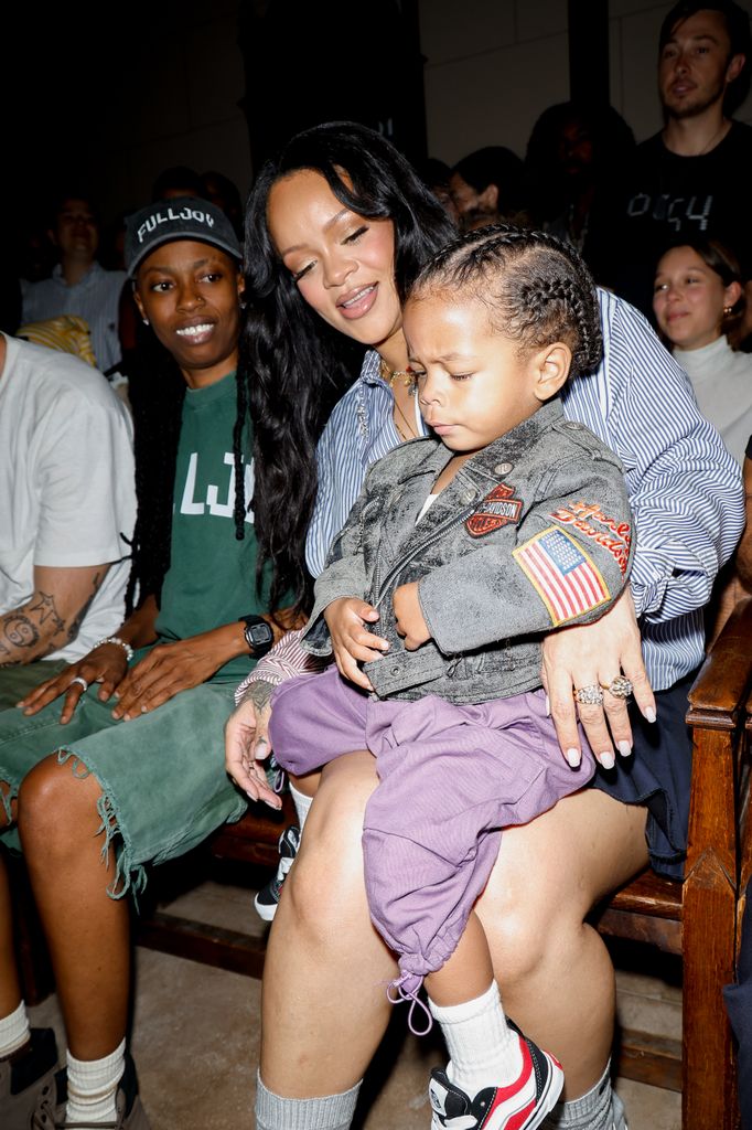 Rihanna and son Riot at the AWGE A$AP Rocky show as part of Paris Men's Fashion Week on June 27, 2025 in Paris, France.