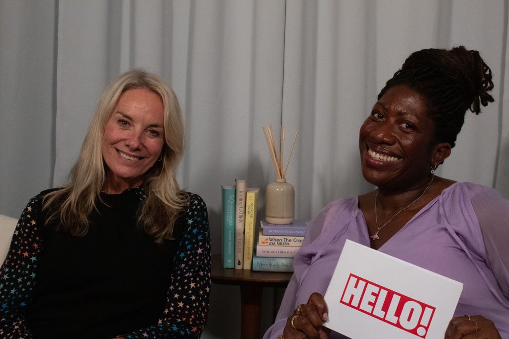 ateh jewel and tamzin outwaite smiling in a podcast studio