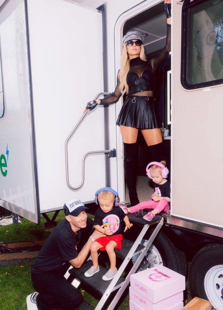 Photo shared by Paris Hilton on Instagram featuring her kids Phoenix and London and husband Carter Reum as she performed at WeHo Pride