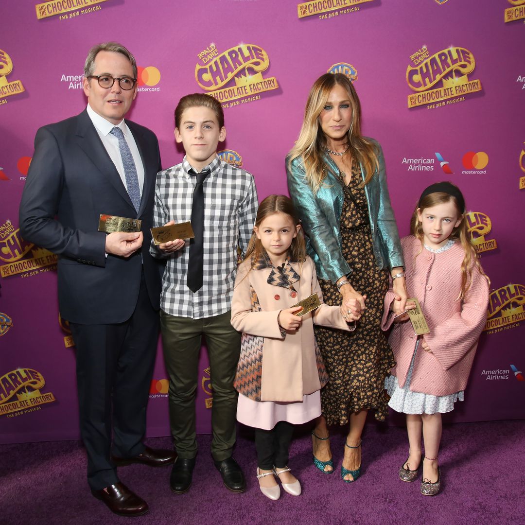 Matthew Broderick, James Wilkie Broderick, Sarah Jessica Parker, Marion Loretta Broderick, Tabitha Broderick attend the Broadway Opening Performance of 'Charlie and the Chocolate Factory' at the Lunt-Fontanne Theatre on April 23, 2017 in New York City