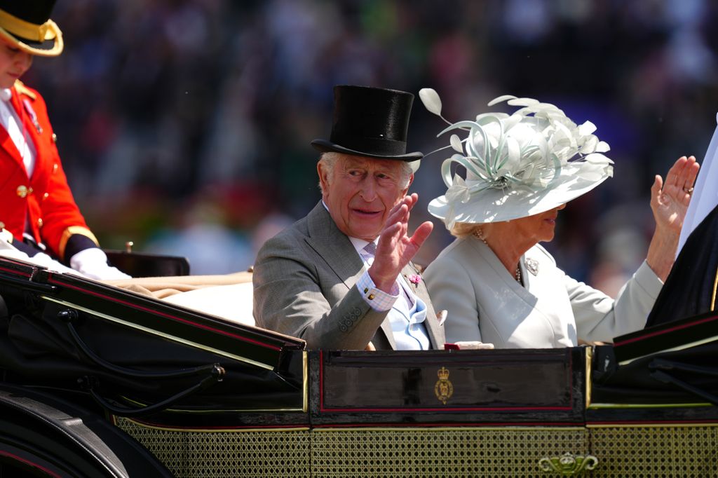 King Charles III and Queen Camilla arrive ahead of the Queen Anne Stakes during day one of Royal Ascot at Ascot Racecourse, Berkshire.
