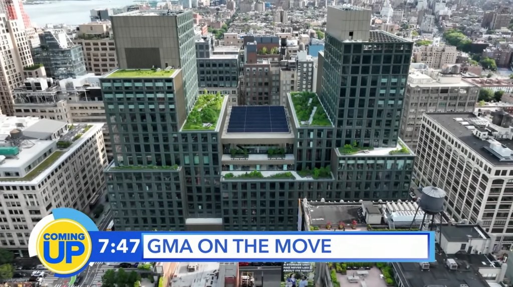 Still from Good Morning America Monday, June 9 showing ABC/Disney's new headquarters in 7 Hudson Square