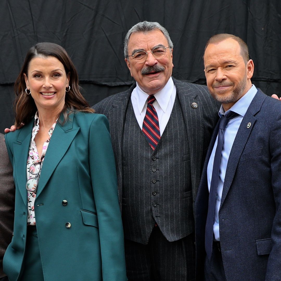 Will Estes, Len Cariou, Bridget Moynahan, Tom Selleck and Donnie Wahlberg are seen on the set of "Blue Bloods" in Greenpoint, Brooklyn on May 01, 2024 in New York City.