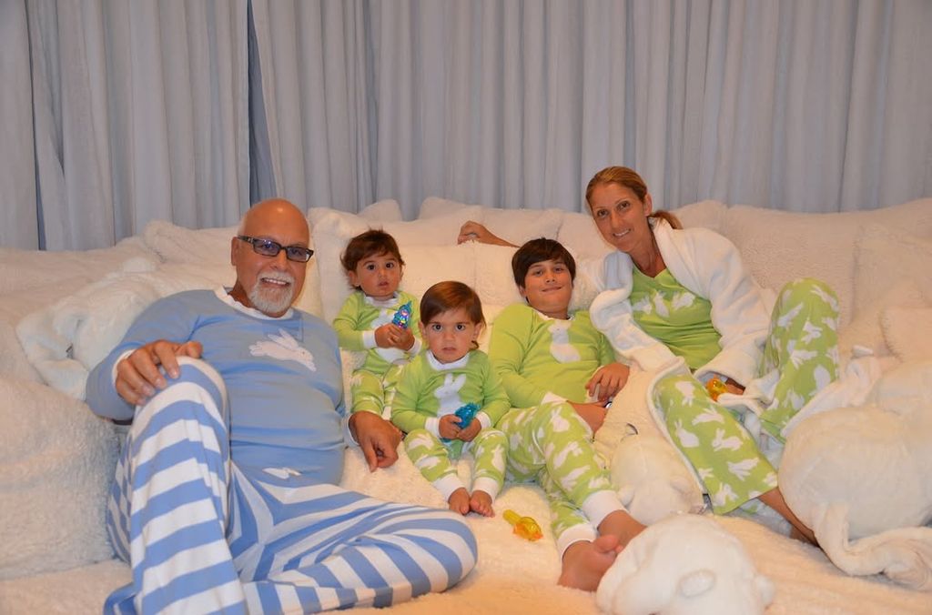 Celine Dion, René Angélil and their three sons pose for a photo in matching pajamas in a throwback image shared on Instagram