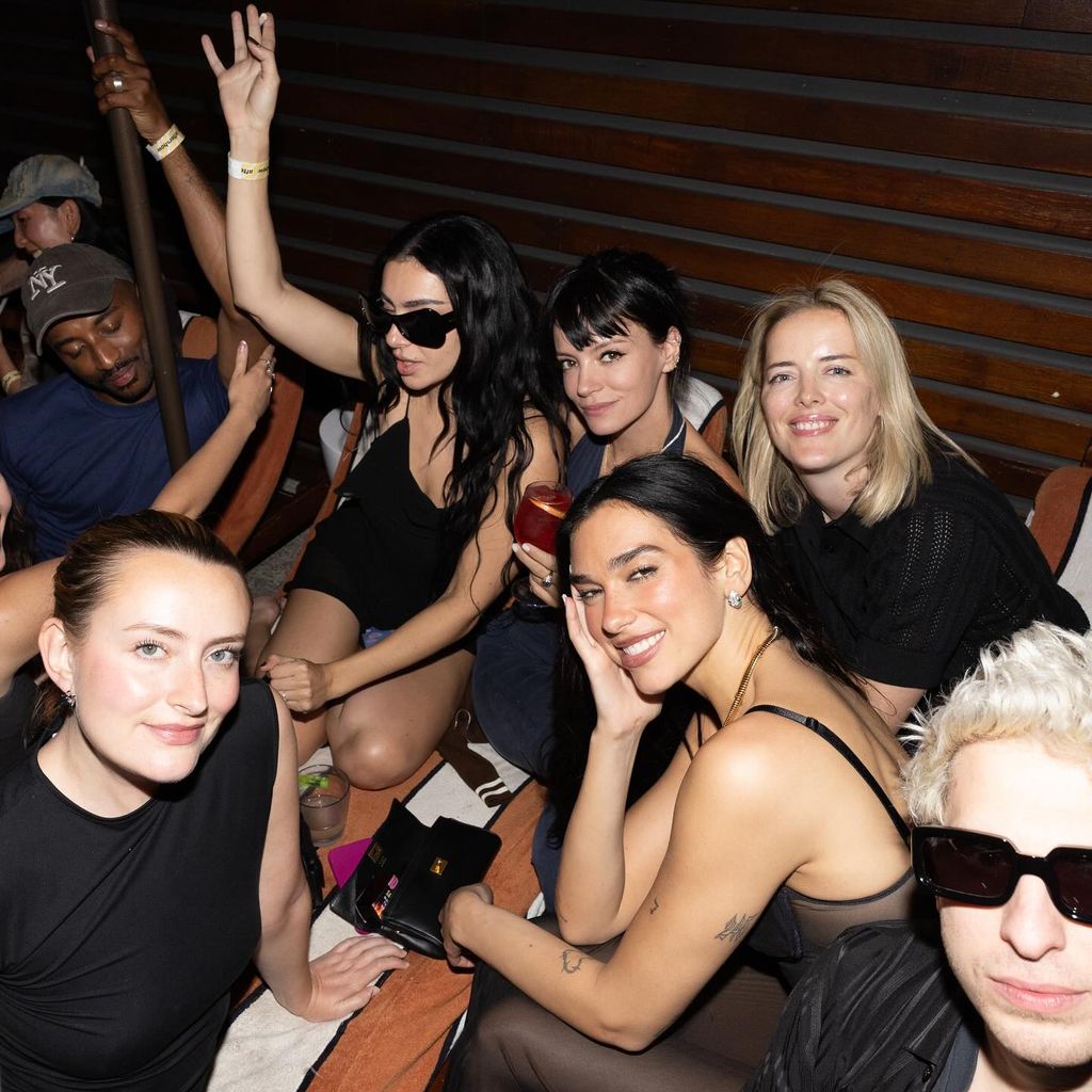 Dua Lipa sits with Lily Allen, Charli XCX and Amelia Dimoldenberg