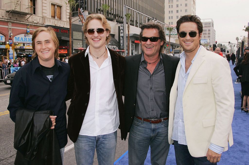 Actor Kurt Russell and his sons Wyatt (left), Boston and Oliver (right) attend the premiere of Warner Bros. Pictures' "Poseidon" at Grauman's Chinese Theater on May 10, 2006 in Los Angeles, California